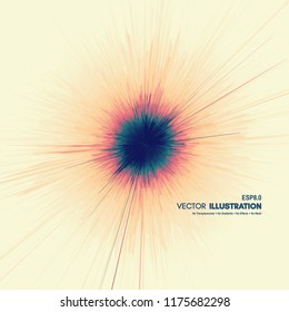 Background with explosion. Starburst dynamic lines. Solar or starlight emission. 3d futuristic technology style. Vector illustration.