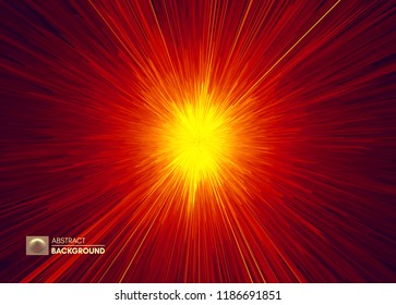 Background with explosion. Starburst dynamic lines. Solar or starlight emission. 3d futuristic technology style. Vector illustration.