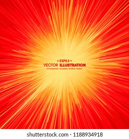 Background with explosion. Starburst dynamic lines. Solar or starlight emission. 3d futuristic technology style. Vector illustration.