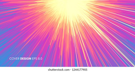 Background with explosion. Starburst dynamic lines. Solar or starlight emission. 3d futuristic technology style. Vector illustration.