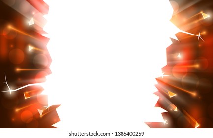 Background for an explosive party, bright frame with sparks. Rays of light, bokeh sparkles on background of a breakthrough. Carnival, holiday poster template. Festive blast, sparks flash of explosion