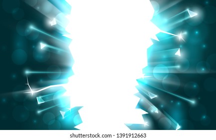 Background for an explosive party, bright frame with sparks. Rays of light, bokeh sparkles on background of a breakthrough. Carnival, holiday poster template. Festive blast, sparks flash of explosion