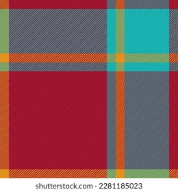 Background fabric plaid. Textile texture tartan. Vector check pattern seamless in amber and cyan colors.