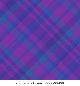 Background fabric seamless of tartan textile plaid with a texture check vector pattern in blue and purple colors.