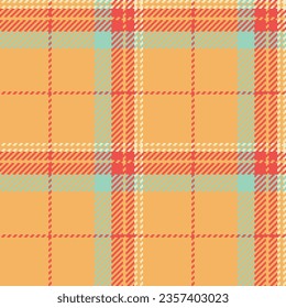 Background fabric textile of check pattern vector with a seamless plaid texture tartan in orange and light colors.