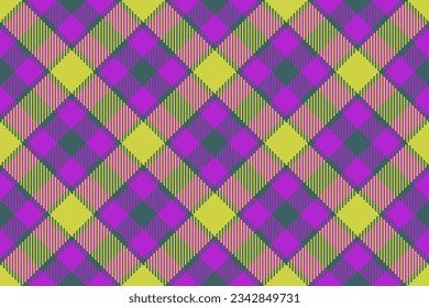 Background fabric textile of plaid texture tartan with a seamless vector pattern check in purple and cyan colors.