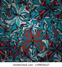 Background for Fabric, Textile, Print and Invitation. Vector illustration. Seamless pattern with butterfly on blue, white and black background.