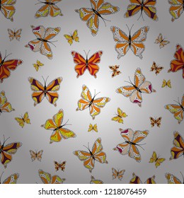 Background for Fabric, Textile, Print and Invitation. Vector illustration. Seamless pattern with butterfly on orange, white and black background.