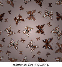 Background for Fabric, Textile, Print and Invitation. Vector illustration. Seamless pattern with butterfly on neutral, brown and white background.