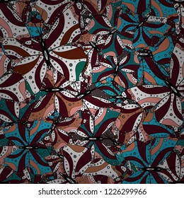 Background for Fabric, Textile, Print and Invitation. Vector illustration. Seamless pattern with butterfly on black, brown and white background.