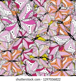 Background for Fabric, Textile, Print and Invitation. Vector illustration. Seamless pattern with butterfly on white, black and neutral background.