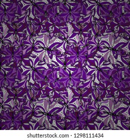 Background for fabric, textile, print and invitation. Vector illustration. Seamless pattern. Beautiful color butterflies on a white, violet and black colors.