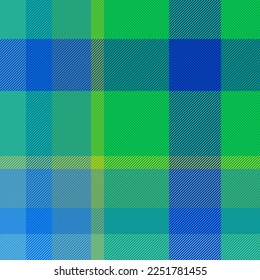 Tela de fondo textil. Tartán sin costura de textura. Comprobación de patrones vectoriales en colores azul y verde.