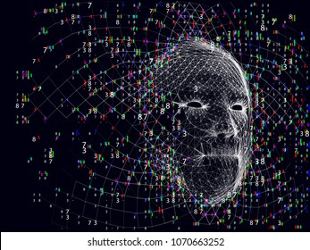 Background  face consisting of  dots and lines.
Big data. Artificial intelligence.