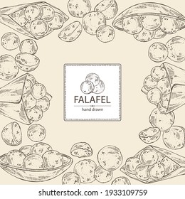 Background with falafel: falafel in the box. Vegetarian fast food. Vector hand drawn illustration