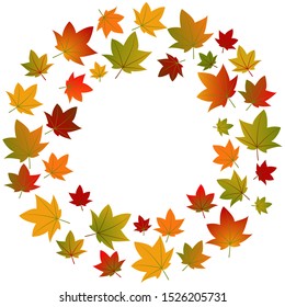 Background with falling autumn leaves. Autumn round frame flat vector template with place for text. Fall season social media banner layout. Leafage and forest illustration.