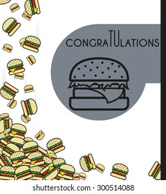 Background of the falling burgers with a congratulatory inscription for design of cards and others. Vector