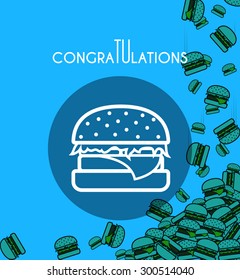 Background with falling burgers and overlay blue colors for design of cards and others. Vector