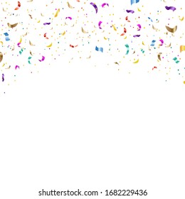 Background With Falling Confetti White Background, Vector Illustration