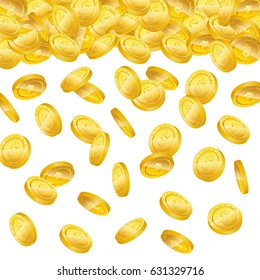 Background with falling down 3D gold coins. Symbol of success, prosperity, wealth in business and modern society. Vector illustration