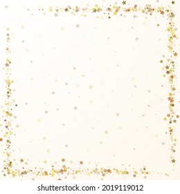 Fondo con estrellas de oro en caída. Decoración abstracta o plantilla para una tarjeta de vacaciones. Ilustración vectorial.