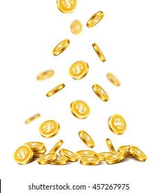 Background with falling golden coins isolated on a white background.