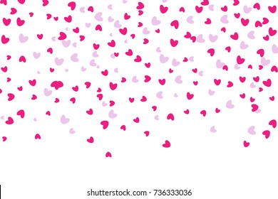 Background of falling hearts. Valentines confetti falling on white background.