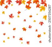 Background with falling leaves. Autumn leaves. Flying maple leaves. Autumn background in flat style. 