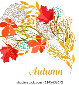 Background with falling leaves. Natural illustration of autumn foliage.