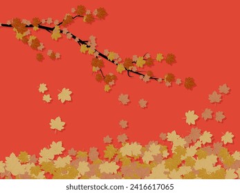 background of falling leaves from tree branches in autumn