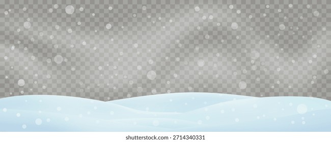 Background with falling snow, mist, and blizzard, soft snowy hills on a transparent sky. For overlay. Editable vector illustration. - Powered by Shutterstock - Get 15% off with code: PIKWIZARD15