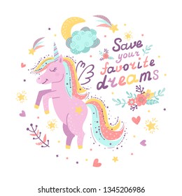 Background of fantasy unicorn. Vector illustration for your design