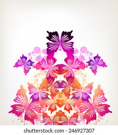 Background with Fantasy Watercolor vector butterflies. Vector illustration