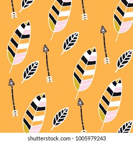 Background with feathers and arrows. Perfect design for posters, cards, textile, web pages.