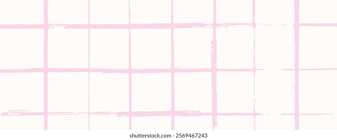 The background features a pink grid pattern on a white background, with a textured, hand-drawn style. Pink and white create a soft, artistic look. Grid pattern background vector. Pink background.