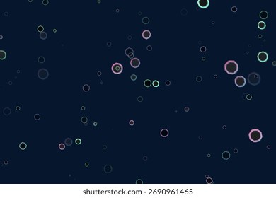 Background features scattered octagons of varying sizes, outlined in teal, pink, and violet, over dark backdrop to create an abstract, decorative design.