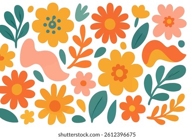 The background features vibrant summer vibes with floral abstract wallpaper in a flat design and vintage fun colors