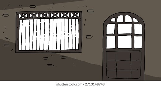 El fondo presenta paredes, puertas y ventanas de hierro forjado en un estilo europeo antiguo.