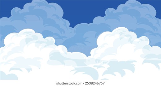 A background featuring a bright sky filled with large, fluffy clouds, creating a light and airy atmosphere. Ideal for outdoor, nature-themed, or uplifting designs.