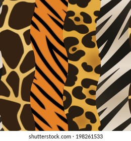 A background featuring four different strips of animal print. Seamlessly Repeatable. Eps 10 Vector.