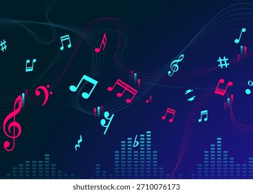 Fondo con notas musicales y Elementos de arte abstracto. Ideal para fondos, textiles y diseños decorativos, inspirados en la música, atrevidos y versátiles