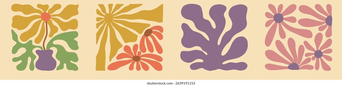Background featuring waves and flowers, inspired by vintage design aesthetics.