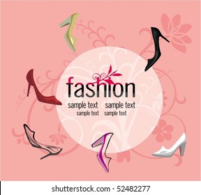 Background with female shoe and label with flower