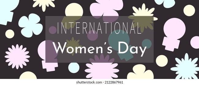 Background with female sign, flowers and bubbles. Female icon. International Women's Day. Movement for Women's Rights. Feminist concept. Vector flat cartoon illustration for card, banner, flyer