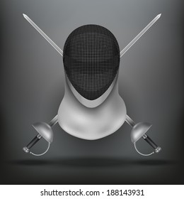 Background of Fencing symbol. Epees and helmet mask. Traditional sport defense and attack. Vector illustration.