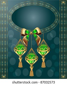 background with festive ball with bow and frame