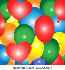 Background festive, balloons. Bundle of balloons for birthdays, weddings, Valentine's Day and parties.   Space for text, inscriptions. Flying balloon with rope.  Design of a holiday card. 