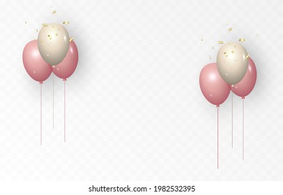 Background With Festive Balloons. Vector Balloons Strewn With Sparkles, Celebration, Birthday, Confetti, Tinsel. Balloons PNG.