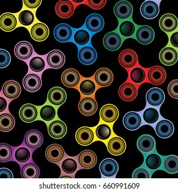 A background of fidget spinner focus toys illustration on black.