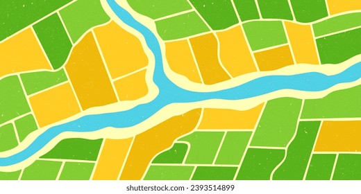 The background of the field. Illustration of a farm pattern. Fields, river, roads.